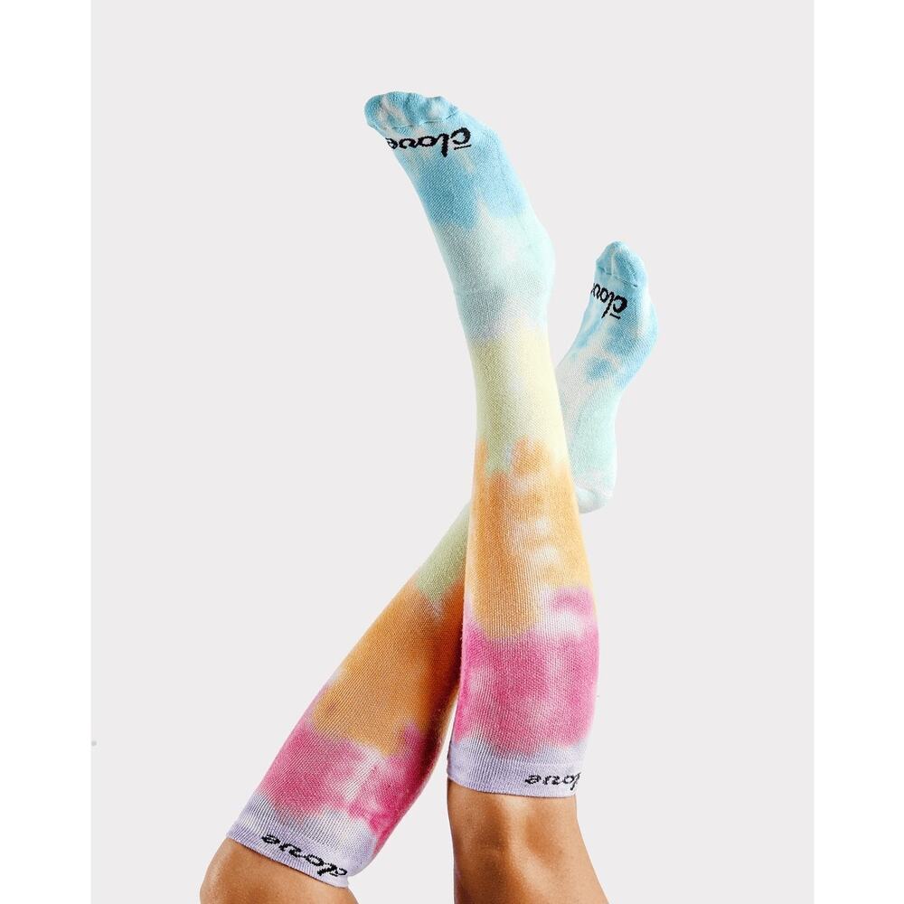 Clove Shoes Knee High Compression Socks Rainbow Tie Dye NEW Small